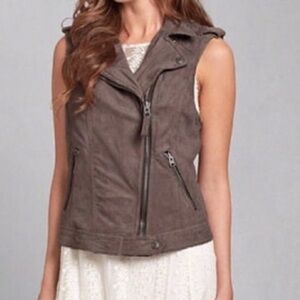 Abercrombie &‎ Fitch Vegan Faux Suede Moto Vest Brown Taupe Size Small